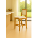 Ver imagem 1 de Kit 2 Banquetas Altas em Tela Sextavadas Assento Estofado Veludo Bege Rubi Madeira Maciça Mel