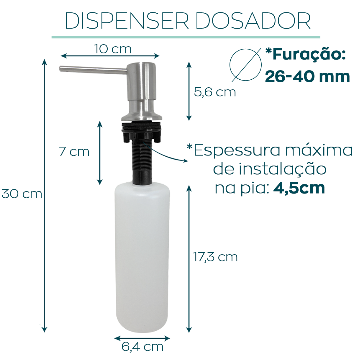 Porta Detergente Dispenser De Embutir Inox Escovado 500ml Bico Reto Porta Sabonete Liquido Para Banc - 4