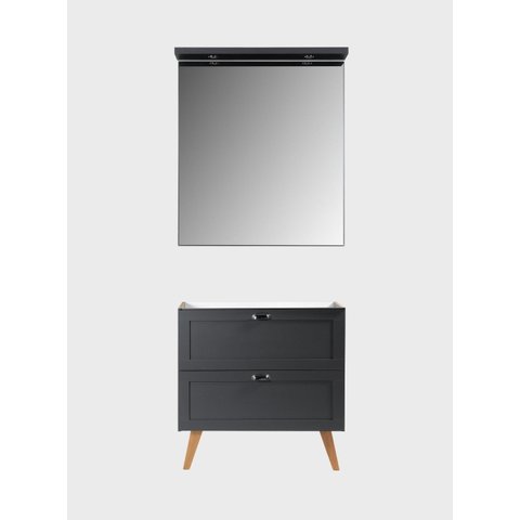 Gabinete para Banheiro e Espelho com LED 80cm Retro MDF Grafite Milano - On Móveis