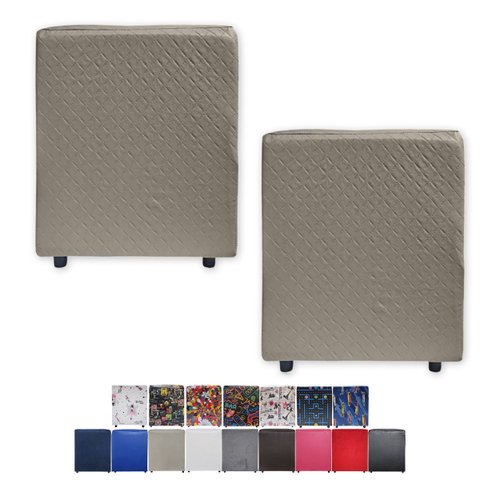 Kit 02 Mini Puff Banqueta Quadrado Decorativo Courino e Suede Bege Trançado Courino