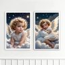 Kit 2 Quadros Criança Anjo 45x34cm:moldura Preta - 2