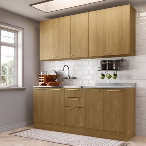 Cozinha Compacta 4 Peças com Tampo 200cm Elegance Luciane Móveis
