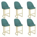 Ver imagem 1 de Kit 06 Banquetas Altas Bela Suede Azul Turquesa Base Metálica Industrial Dourado - Pallazio