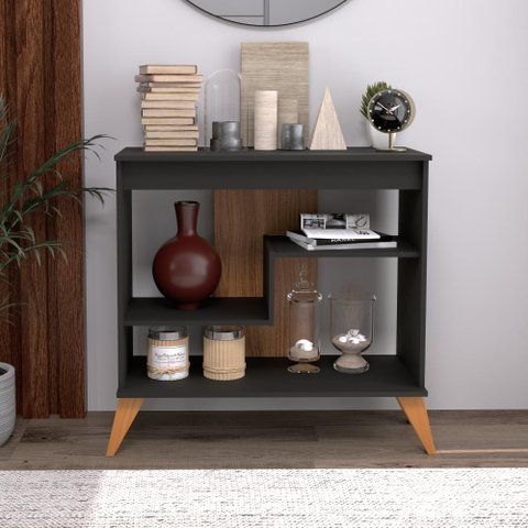 Multiuso Aparador 72cm Flex com 2 Prataleira Indékes Chumbo/freijo
