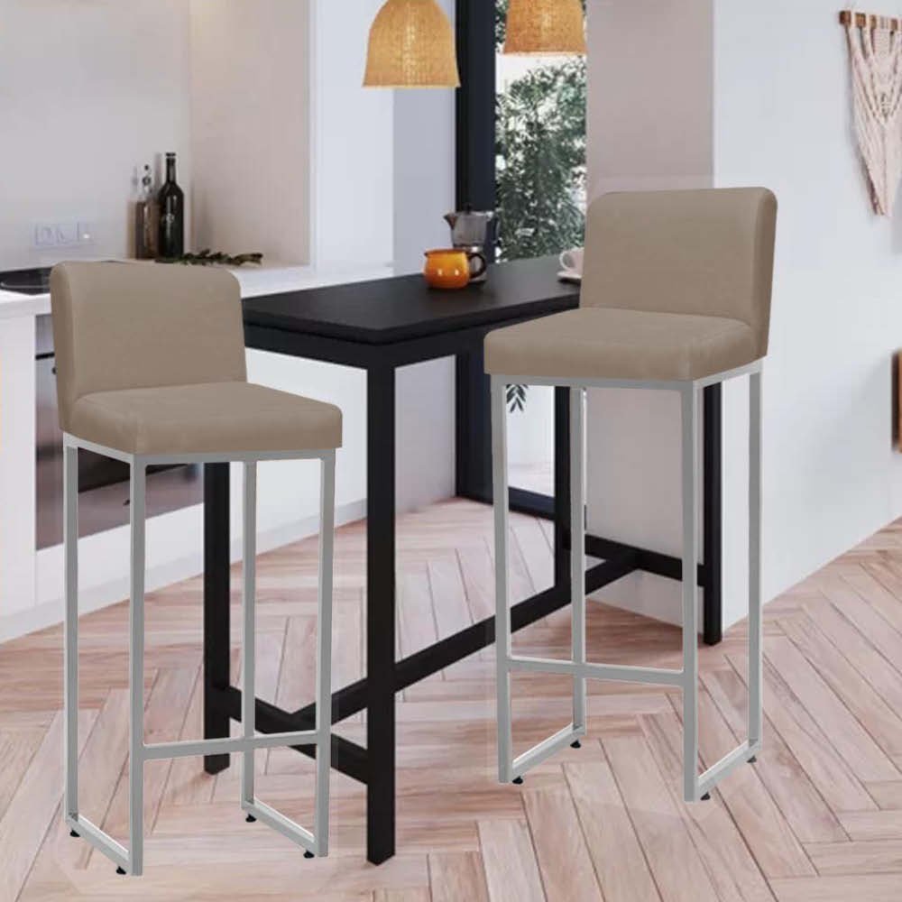 Kit Mesa Bistrô e 1 Banqueta Lucca Alta Com Encosto Bar Gourmet Tampo Imbuia Ferro Cinza Sintético B - 5