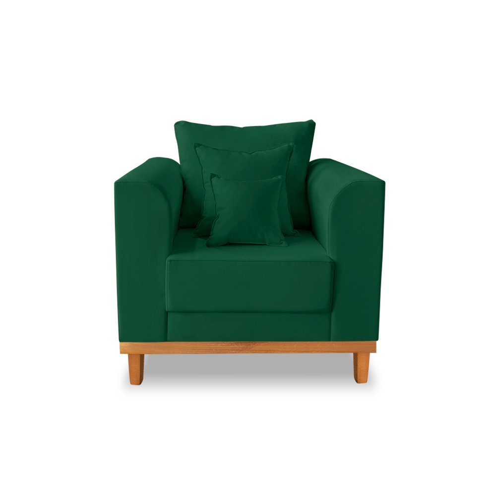 Kit Sofá 3 Lugares e 2 Poltronas Beny Viena Para Recepção Suede Verde - Madeira Prima Deccor - 6