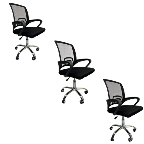 Kit 3 Cadeiras Escritório Secretária Giratória Ergonômica Tela Mesh Preta com Laudo Ergonômico Nr17