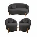 Ver imagem 1 de Kit 01 Sofá + 02 Poltronas Orgânicos c/ Almofadas Curvo Sala Recepção Amsterdã Boucle Chumbo