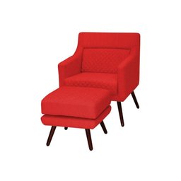 Poltrona Decorativa Mary C/Banqueta Suede Vermelho - Gran Belo Decor - 1