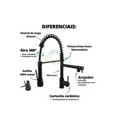 Torneira Gourmet Vip Monocomando Misturador Preto Black - 7