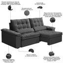 Ver imagem 3 de Sofá Retrátil Reclinável para Sala 3 Lugares 230cm Maresi F04 Veludo Cinza Escuro - Lyam Decor