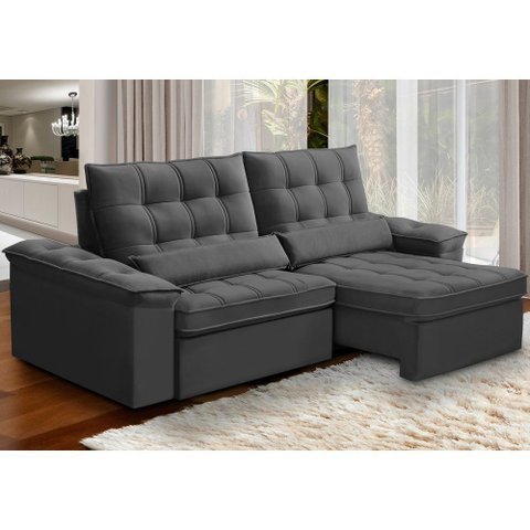 Sofá Retrátil Reclinável para Sala 3 Lugares 230cm Maresi F04 Veludo Cinza Escuro - Lyam Decor