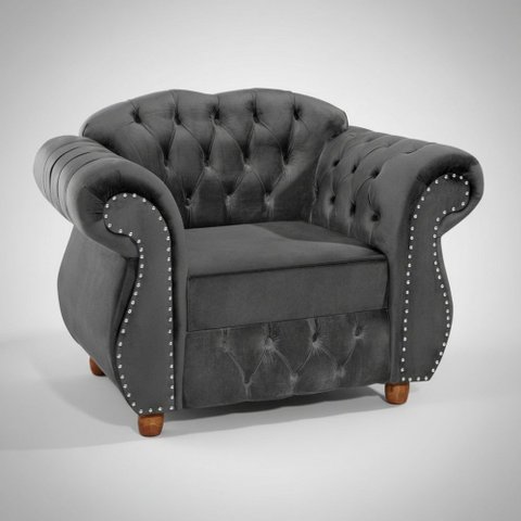 Poltrona Chesterfield Merlô Veludo:Chumbo