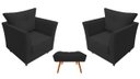 Ver imagem 1 de Kit 2 Poltronas Decorativa Isis + Puff Retangular Couro Preto Pés Madeira Mz Decor