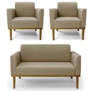Ver imagem 1 de Sofá Namoradeira e 2 Poltronas Base Madeira Castanho Maressa Suede Marrom Rt - Ibiza