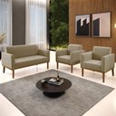 Ver imagem 2 de Sofá Namoradeira e 2 Poltronas Base Madeira Castanho Maressa Suede Marrom Rt - Ibiza