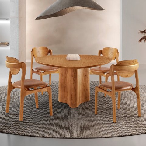 Conjunto Mesa de Jantar Helena Tampo Organico Laminado 4 Cadeiras Celeste Gold Marrom/Star Puce/Imbuia
