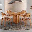 Ver imagem 1 de Conjunto Mesa de Jantar Helena Tampo Organico Laminado 4 Cadeiras Celeste Gold Marrom/Star Puce/Imbuia
