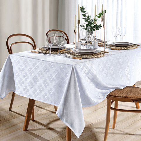 Toalha de Mesa Retangular 8 Lugares 1,60x2,70m Jacquard Requinte Ii Dohler Branco