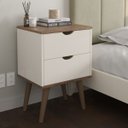 Ver imagem 1 de Mesa de Cabeceira Madri com 2 Gavetas - Pés Palitos - Off White/canela