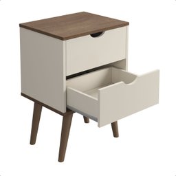 Mesa de Cabeceira Madri com 2 Gavetas - Pés Palitos - Off White/canela - 5