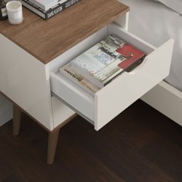 Mesa de Cabeceira Madri com 2 Gavetas - Pés Palitos - Off White/canela - 2