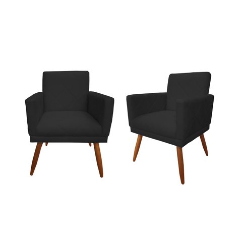 Kit 2 Poltronas Decorativa Nina Riscado Suede Preto Pés Madeira Ms Decor