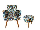 Ver imagem 1 de Kit Poltrona Decorativa Bia + Puff Redondo Suede Triângulo Laranja Pés Madeira Ms Decor