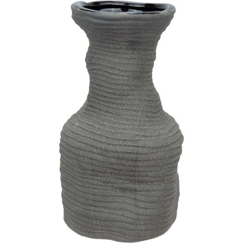 Vaso Decorativo Enfeite Casa Aparador Home&co Cerâmica 28x15x15cm Cinza