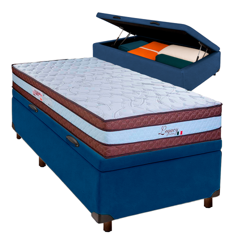 Cama Box Bau + Colchão Solteiro Molas Ensacadas Legaccy Paropas