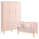 Ver imagem 1 de Berço Americano e Guarda Roupa Theo 3 Portas Rosa com Pés Madeira Natural – Reller