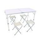 Ver imagem 2 de Kit Mesa Dobrável Portátil que Vira Maleta de Alúminio 120x60cm com 4 Banquinhos Dobráveis