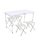 Ver imagem 3 de Kit Mesa Dobrável Portátil que Vira Maleta de Alúminio 120x60cm com 4 Banquinhos Dobráveis