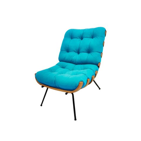 Poltrona Costela Suede Azul Turquesa