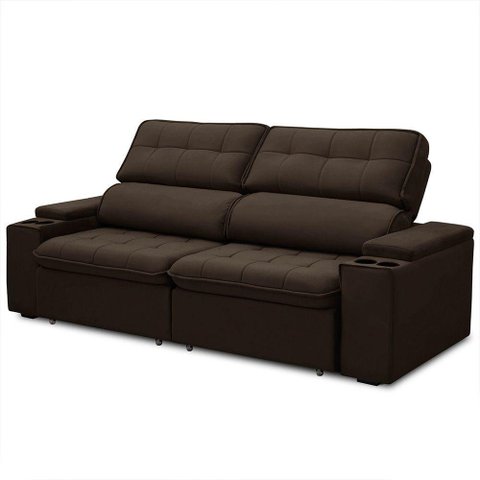 Sofá Retrátil Reclinável 3 Lugares 210cm Ginevra F05 Veludo Marrom - Mpozenato
