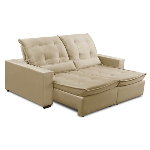 Sofa Retratil Reclinavel 2 Lugares 2,40m Atlantis Veludo Bege Lansofbr Lansof Brasil