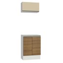 Ver imagem 1 de Kit Armário de Cozinha 60 cm 100% MDF 2 Portas e 1 Suspensa Com Tampo Branco/Rustic/Crema Smart Madesa