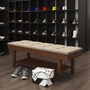 Ver imagem 4 de Banco em Madeira Almofadado com Sapateira Bege Linho