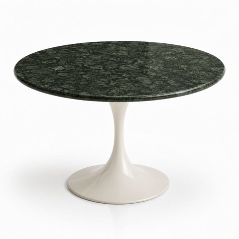 Mesa de Jantar Saarinen Redonda 80 cm Tampo Mármore Verde Guatemala Base Laca Branca