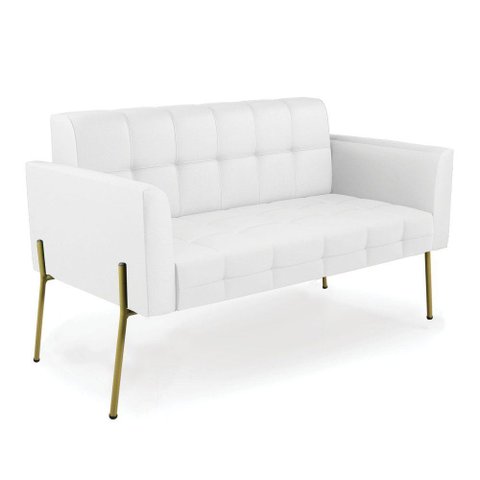 Sofá Namoradeira 2 Lugares Base Pé de Ferro Dourado Elisa Corino Branco D03 - D'Rossi