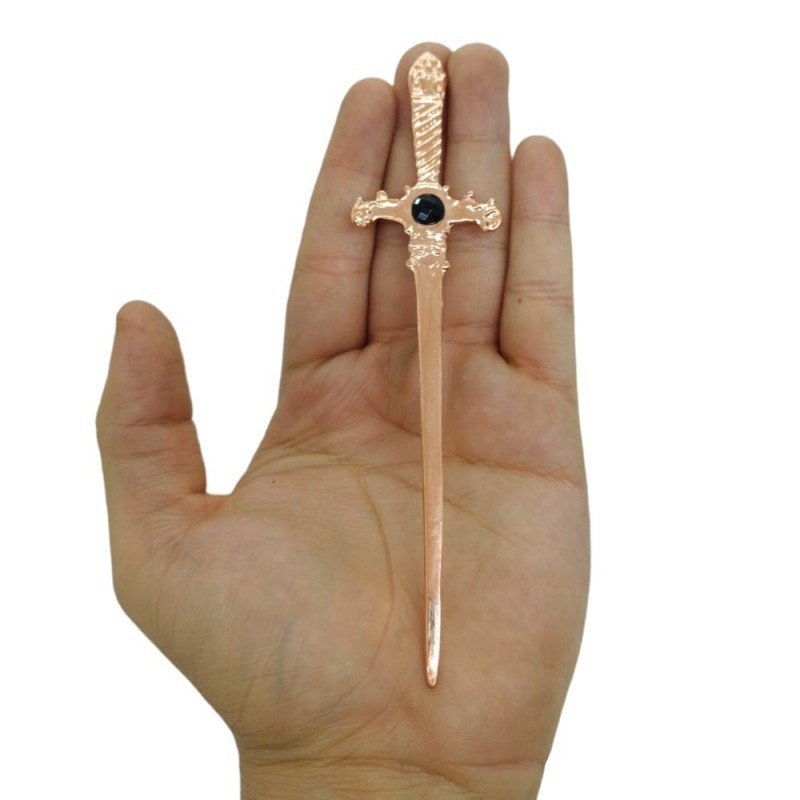 Adaga Cigana em Metal Cobre Brilhante 15 cm Pedra Preta - 4
