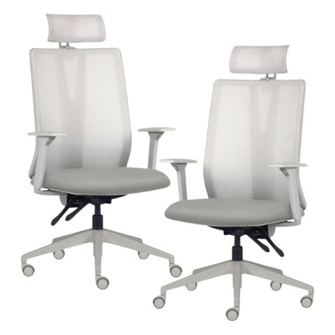 Kit 2 Cadeiras Escritório Giratória Presidente Flow F02 Base Cinza Crepe Cinza - Lyam Decor