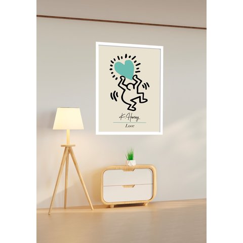 Quadro Decorativo Keith Haring Love Verde - 70x50cm:moldura Branca
