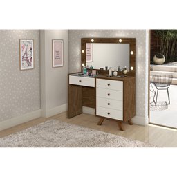 Penteadeira Camarim Luxo Luna com 4 Gavetas e Porta Obejetos Tampo de Vidro com Led Malbec/off White - 1