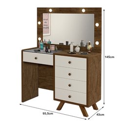 Penteadeira Camarim Luxo Luna com 4 Gavetas e Porta Obejetos Tampo de Vidro com Led Malbec/off White - 3