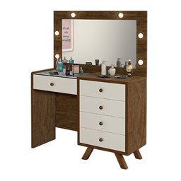 Penteadeira Camarim Luxo Luna com 4 Gavetas e Porta Obejetos Tampo de Vidro com Led Malbec/off White - 2