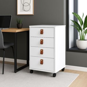 Gaveteiro com Rodinha Quarto Escritório 4 Gavetas Multiuso:branco
