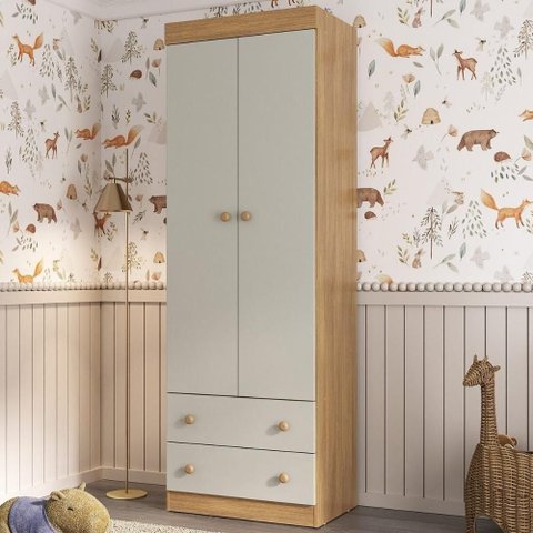Guarda-roupa Infantil 62cm 2 Portas e 2 Gavetas Encanto Multimóveis Mp4446 Madeirado/off White