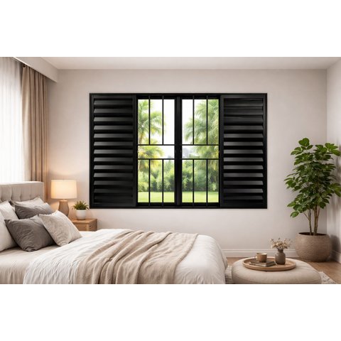 Janela Veneziana de Alumínio Preto C/grade 100x150 6 Folhas