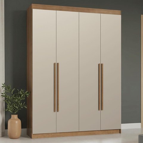 Guarda-Roupa Solteiro 4 Portas Batentes Rustic/Crema/Rustic Saturno Madesa